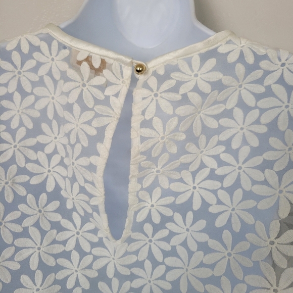Kate Spade Women's 10 White Short Sleeve Blouse Embroidered Floral Top Sheer - Picture 7 of 9